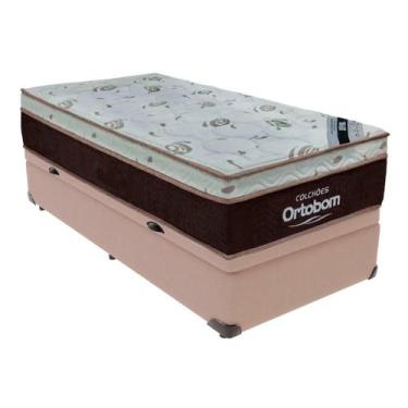 Imagem de Cama Box Baú Solteiro Bege e Colchão Sleep King Molas Ensacadas Ortobo
