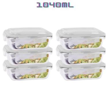 Imagem de Kit 6 Potes de Vidro 1040ml Marmita Tampa Plastico 4 Travas - Vari tud