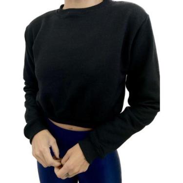 Imagem de Cropped Moletom Sem Capuz Básico Liso Despojado - Bliss, Preto, G