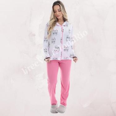 Imagem de Pijama Longo Americano Blogueirinha Inverno botão gestante amamentação