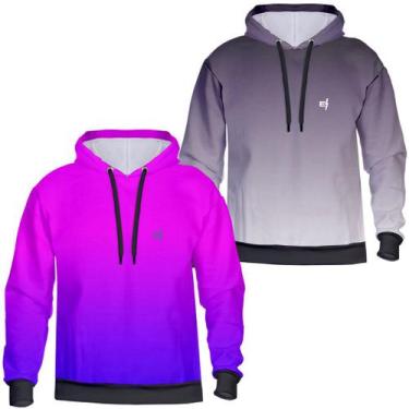 Imagem de Kit 2 Blusa de frio Moletom feminina masculina Degrade Com Capuz Bolso