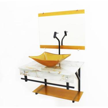 Imagem de Gabinete De Vidro para banheiro 50cm Apx Com Cuba Quadrada Marmorizado