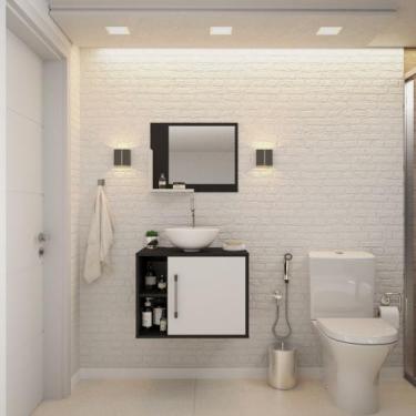 Imagem de Gabinete P/Banheiro Soft 60 cm C/cuba R30 e Espelheira - Compace, Pret