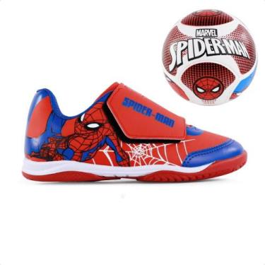 Imagem de Kit Chuteira + Bola Infantil Dray Marvel Original, 29, Vermelho, Azul