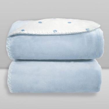 Imagem de Manta Donna Laço Bebê Dupla Face Poá, BRANCA/AZUL BEBE, 75X100