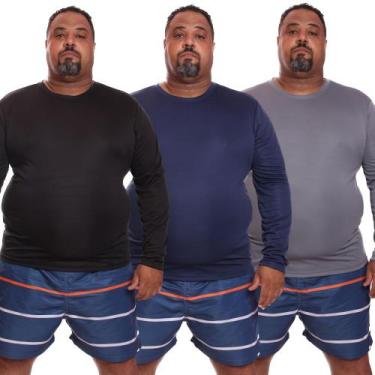 Imagem de Kit 3 Camisetas Masculina Plus Size Manga Longa Dry Fit Lisa Proteção 