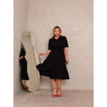 Imagem de Vestido midi com botões frontais, manga e faixa para amarrar na contur