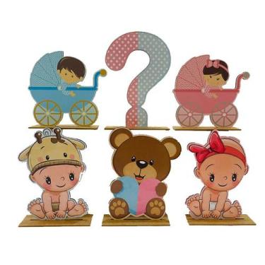 Imagem de Kit Display de Mesa 6 Peças Para Festa Chá Revelação MDF - Juju Brasil