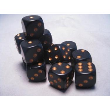 Imagem de Chessex Conjuntos de dados d6: preto opaco com ouro - 16 mm seis lados (12) bloco de dados