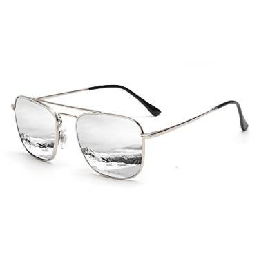 Imagem de JIM HALO Óculos de sol aviador quadrados retrô premium com lentes de vidro planas para homens e mulheres, Armação prateada/lente prateada espelhada, One Size