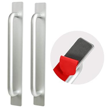 Imagem de Puxadores de gaveta instantâneos autoadesivos de 2 peças | Auxiliar de puxador de gaveta de liga de alumínio com maçaneta adesiva para armário de cozinha gaveta janela armário deslizante (prata,