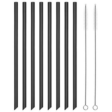 Imagem de Canudos de silicone reutilizáveis, 8 peças de canudos pretos flexíveis longos e retos com 2 escovas de limpeza para copos Rtic/Ozark/Stanley de 590 ml, sem BPA, sem sabor de borracha
