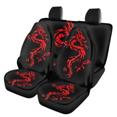 Imagem de Forchrinse Capas de assento de carro Red Dragon, conjunto completo de proteção de banco dividido dianteiro e traseiro, ajuste universal para van de caminhão automotivo SUV