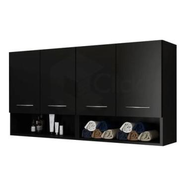 Imagem de Aparador Aereo Preto 4 Portas Para Escritório Versátil - Decore com Am