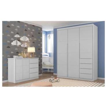 Imagem de Quarto de Bebê Com Guarda Roupa e Cômoda Perola Cinza - Phoenix Baby