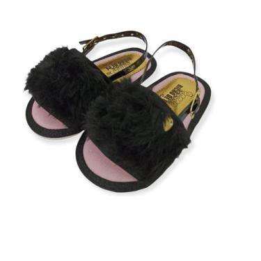 Imagem de Sandália Pelucia Preta Bebê Menina Bicho de Pé Baby, 17, Preto