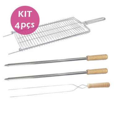 Imagem de Kit Grelha 2un espetos simples e 1un duplo inox churrasco - Araminas