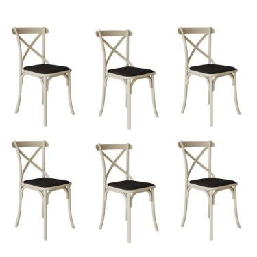 Imagem de Kit 6 Cadeiras Katrina Assento Corano Preto Aço Off White - NEW GREEN,