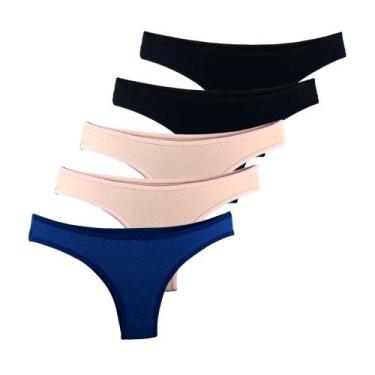 Imagem de Kit 5 Calcinhas Fio Dental Try Basics Algodão Cotton Básica Lisa Moda 