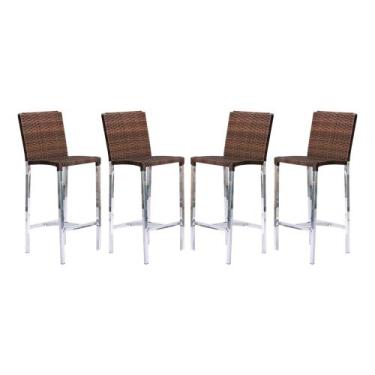 Imagem de Kit com 4 Banquetas Altas Jardim em Alumínio e Fibra Argila - Premium 