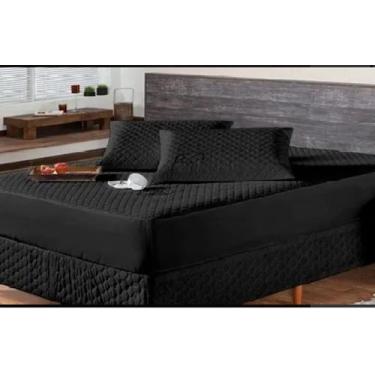 Imagem de Capa Protetora Colchão Box Casal Padrão Matelado Impermeável - Preto -