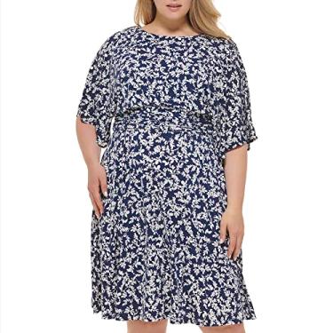 Imagem de Jessica Howard Manga de cotovelo feminina de malha estampada para mesa de jantar, Azul-marinho/marfim, 17 Plus Size