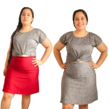 Imagem de Kit com 2 shorts saia plus size para academia moda evangélica suplex F