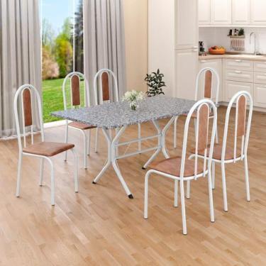 Imagem de Conjunto Sala de Jantar Mesa Retangular 140x75cm Tampo Granito Ocre 6 