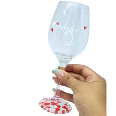 Imagem de Taça Vinho Estampada Love Namorados com Pé Decorado 385ml - Catuaí