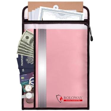 Imagem de ROLOWAY Bolsa de documentos à prova de fogo (38 x 28 cm) com 2 bolsos e zíper à prova d'água, bolsa de dinheiro à prova de fogo, bolsa segura para incêndio com tira refletiva, envelope à prova de fogo