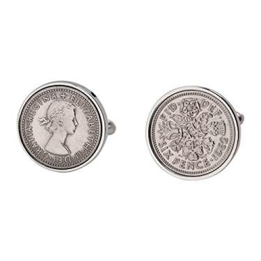 Imagem de Abotoaduras Worldcoincufflinks folheadas a ródio 1962 English Sixpence Cufflinks 58 Birthday