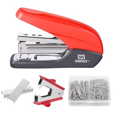 Imagem de NEEWAY Grampeador sem esforço, capacidade para 30 folhas, sem geleia, conjunto de grampeador 4 em 1, grampeador profissional com removedor de grampo, 100 clipes de papel e 1000 grampos para mesa ou