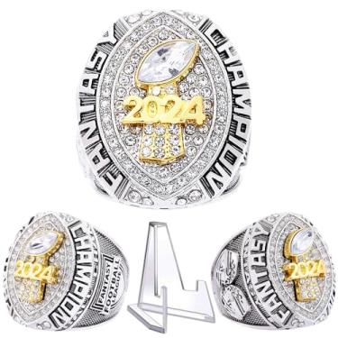 Imagem de noblehead Anel de futebol de fantasia 2024 | Anel campeão FFL pesado | Troféu de prêmio banhado a ouro prateado para vencedor da liga de futebol de fantasia, 12, Metal, Diamante preto