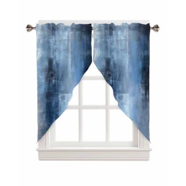 Imagem de Cortinas azuis de arte abstrata para janela, cortina de cozinha de arte de grafite azul par retrô cortina de janela com bolso de haste para quarto sala de estar e banheiro, 71 x 91 cm