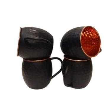 Imagem de Ornate Internationlal 473 ml Preto Fosco Moscow Mule Copper Cups and Barrel Mugs, Moscow Mule Caneca com Jantes de Cobre Ouro Rosa, Conjunto de 4 (Preto 1)