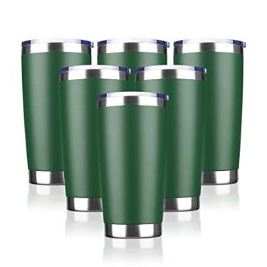 Imagem de EcoMozz Copo de 590 ml de aço inoxidável isolado a vácuo com tampa caneca de viagem de parede dupla, copo de café revestido em pó, adequado para bebidas geladas e bebidas quentes (verde escuro pacote
