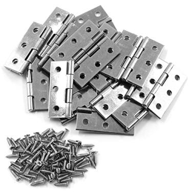 Imagem de Unlorspy 20 peças de dobradiças dobráveis de aço inoxidável, dobradiças quadradas prateadas de 5 cm com parafusos para caixa de madeira, madeira de janela, ferragens para móveis de cozinha doméstica