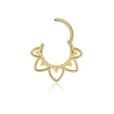 Imagem de Lantine Anel de septo de flor minimalista flor de lótus piercing daith joias grau implante titânio articulado segmento clicker tragus torre cartilagem piercing argola brinco, Titânio, Sem Pedra