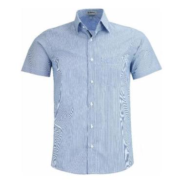 Imagem de Camisa Social Amil Masculina Manga Curta Listrada 1840, Azul, 3