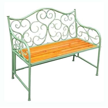 Imagem de Banco ao ar livre Cadeira de lazer ao ar livre estilo rústico, banco de jardim verde retrô, cadeira de pátio de 2 lugares com encosto para quintal, varanda, parque Banco de jardim