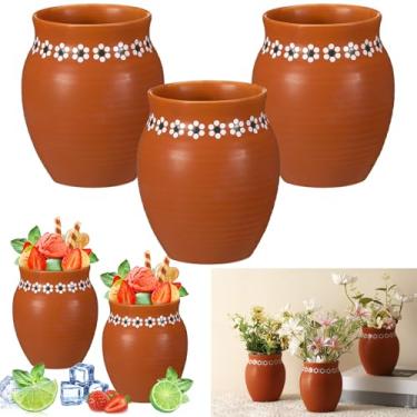 Imagem de Ninehaoou Conjuntos de vasos de terracota mexicanos Cantaritos de Barro Mexicanos de 473 ml de cerâmica mexicana com estampa de flores, vasos de boca redonda para decoração de mesa de casamento