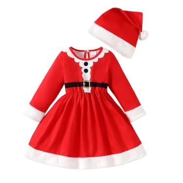 Imagem de Vestido longo de Natal com gola redonda e mangas compridas tamanho 4-7, Vermelho, 5-6 Anos