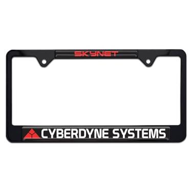 Imagem de Elektroplate Oficialmente licenciada – Terminator Cyberdyne Systems Skynet Moldura de placa de carro de tamanho padrão de metal brilhante preto brilhante Suporte de etiqueta de carro de terror à prova