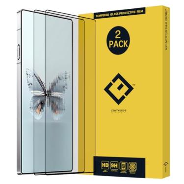 Imagem de XINXUSONG Pacote com 2 películas protetoras de tela de impressão de seda, rigidez 9H, cobertura total, película protetora de vidro temperado para Z T E nubia Red Magic 10 Pro Preto