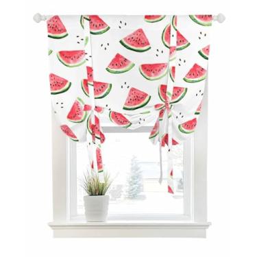 Imagem de Cortinas de amarrar para janelas, verão, aquarela, frutas tropicais, bolso para varão, amarrar, persiana, balão, ajustável, sanefa, melancia, para quarto, cozinha, banheiro, persianas, 86 x 114 cm
