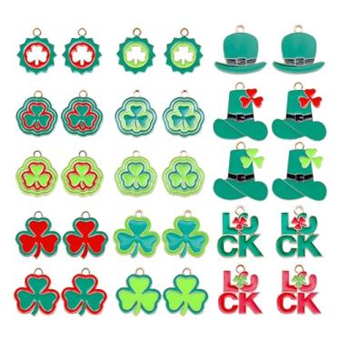 Imagem de Westingmanual 30 pingentes de trevo do dia de São Patrício, pingentes verdes, pingentes de trevo esmaltado, dourado, pingente de liga da sorte, berloque de liga da sorte, enfeites de joias DIY para
