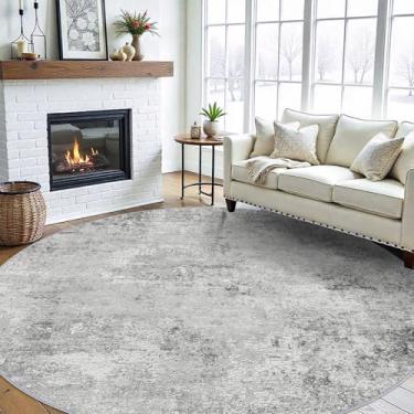 Imagem de RUUGME Tapete redondo lavável de 2,7 m - Tapetes abstratos para sala de estar, tapetes de área grande, tapete moderno resistente a manchas para quarto, sala de jantar, suporte de borracha