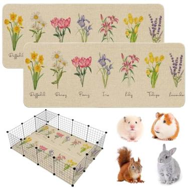 Imagem de Hamiledyi Forro de gaiola de porquinho-da-índia 2 pacotes reutilizáveis almofadas de xixi de porquinho-da-índia com padrão de flores laváveis tapetes de animais pequenos para coelho, hamster