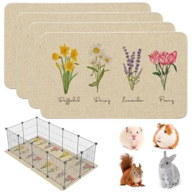 Imagem de Hamiledyi Forro de gaiola de porquinho-da-índia 4 pacotes reutilizáveis almofadas de xixi de porquinho-da-índia com padrão de flores laváveis tapetes de animais pequenos para coelho, hamster,
