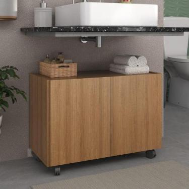 Imagem de Gabinete Armário de Banheiro 62,5cm com Rodízios 2 Portas Multimóveis 